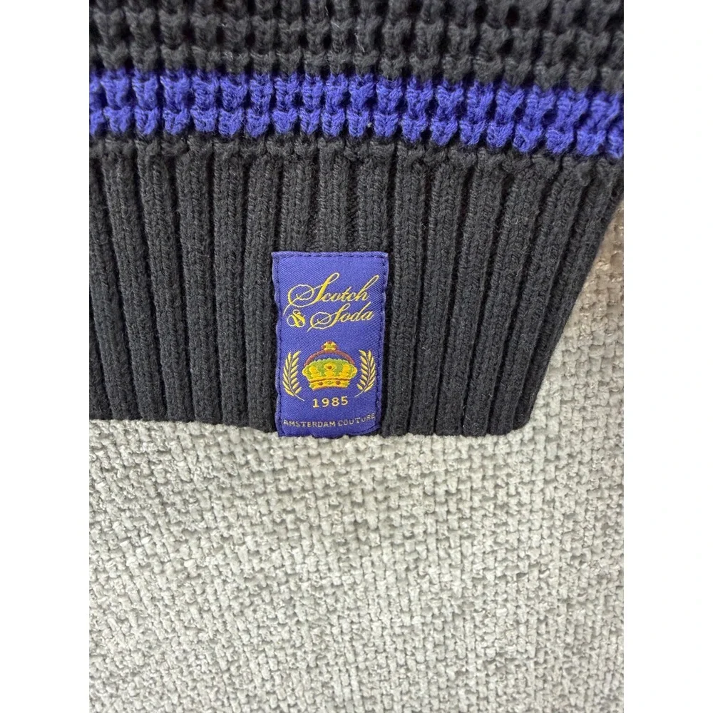 Scotch & Soda Sweater Kids Large Black Blue New Striped Waffle Knit Crewneck
